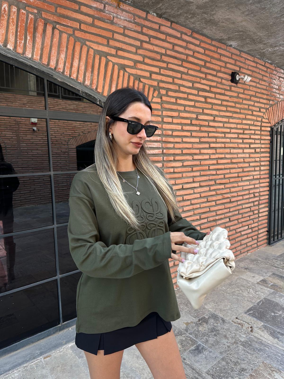 Kabartma Baskı Uzun Kol Sweat Yeşil swt2023styq