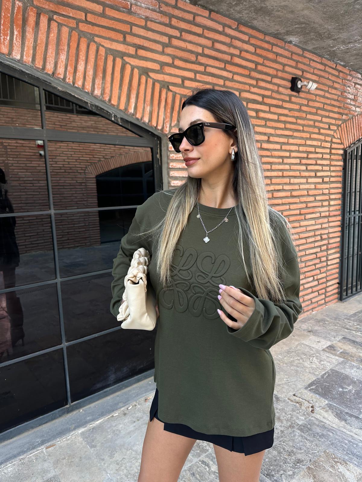 Kabartma Baskı Uzun Kol Sweat Yeşil swt2023styq