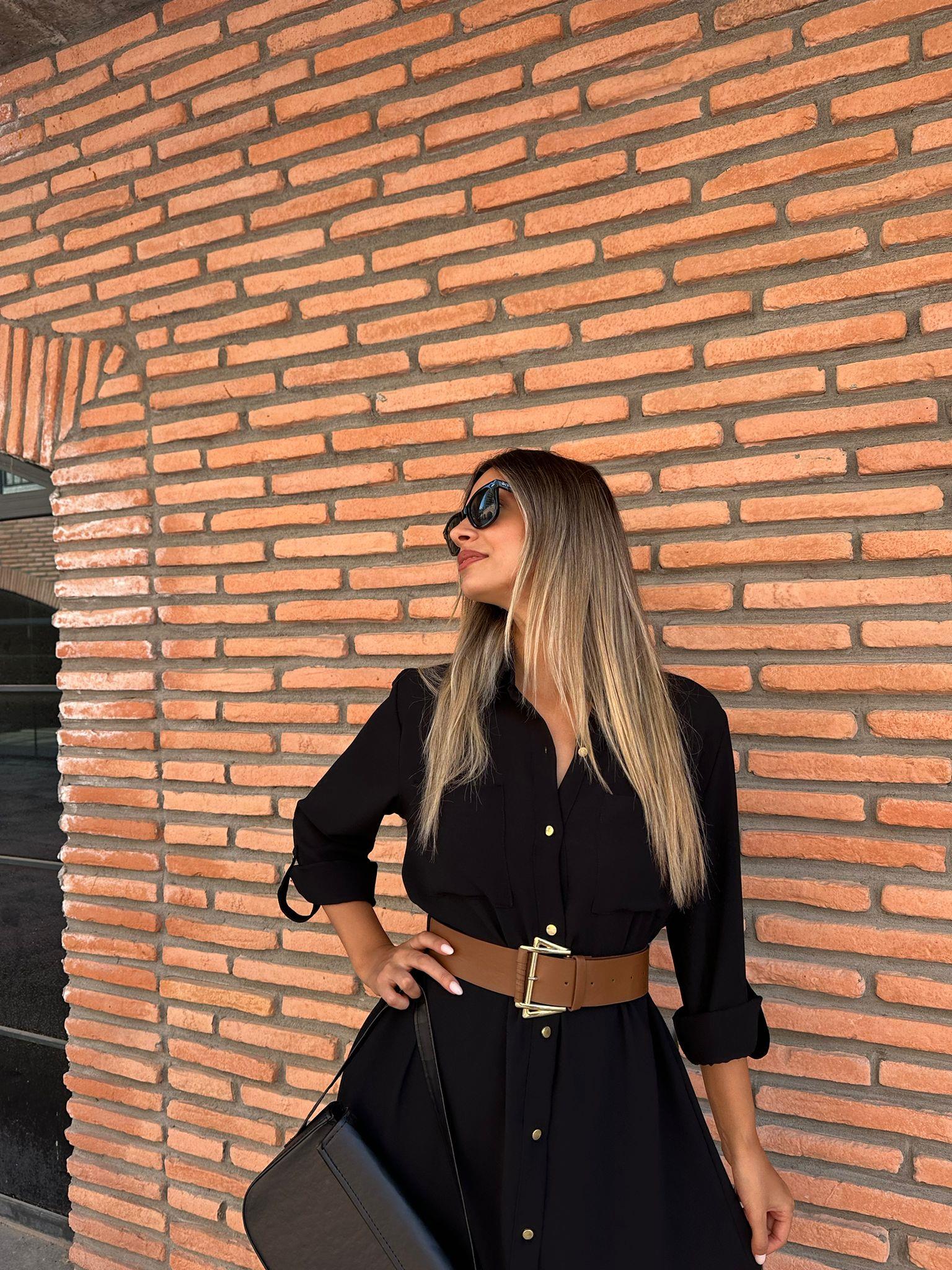 Kaina Kemerli Siyah Elbise 070621195
