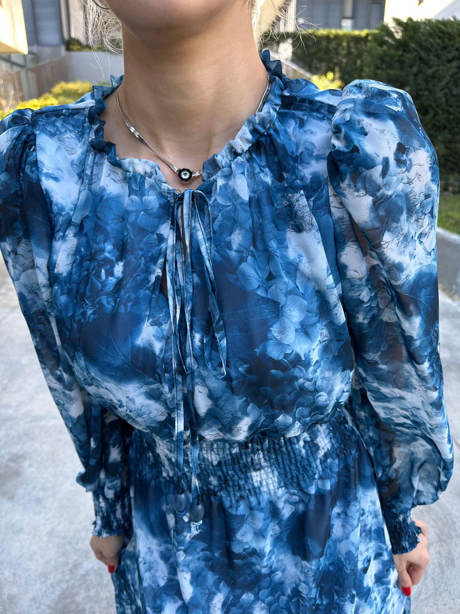 Kanny Bel Lastikli Astarlı Şİfon Elbise Mavi  17074523