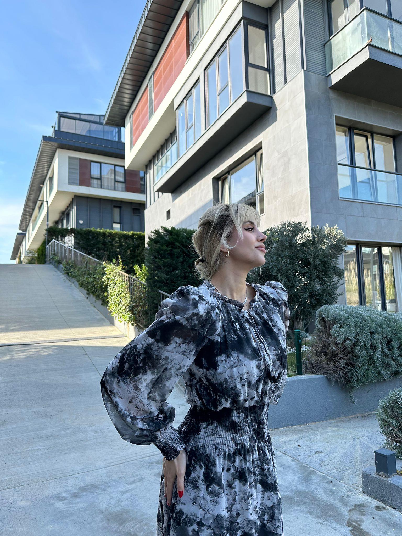Kanny Bel Lastikli Astarlı Şİfon Elbise Siyah 17074523