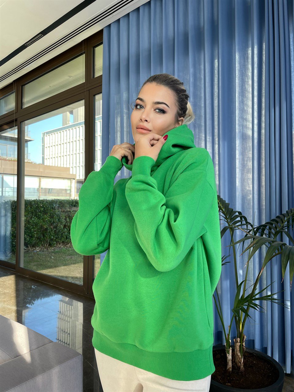 Kapüşonlu Benetton Yeşili İthal Sweat