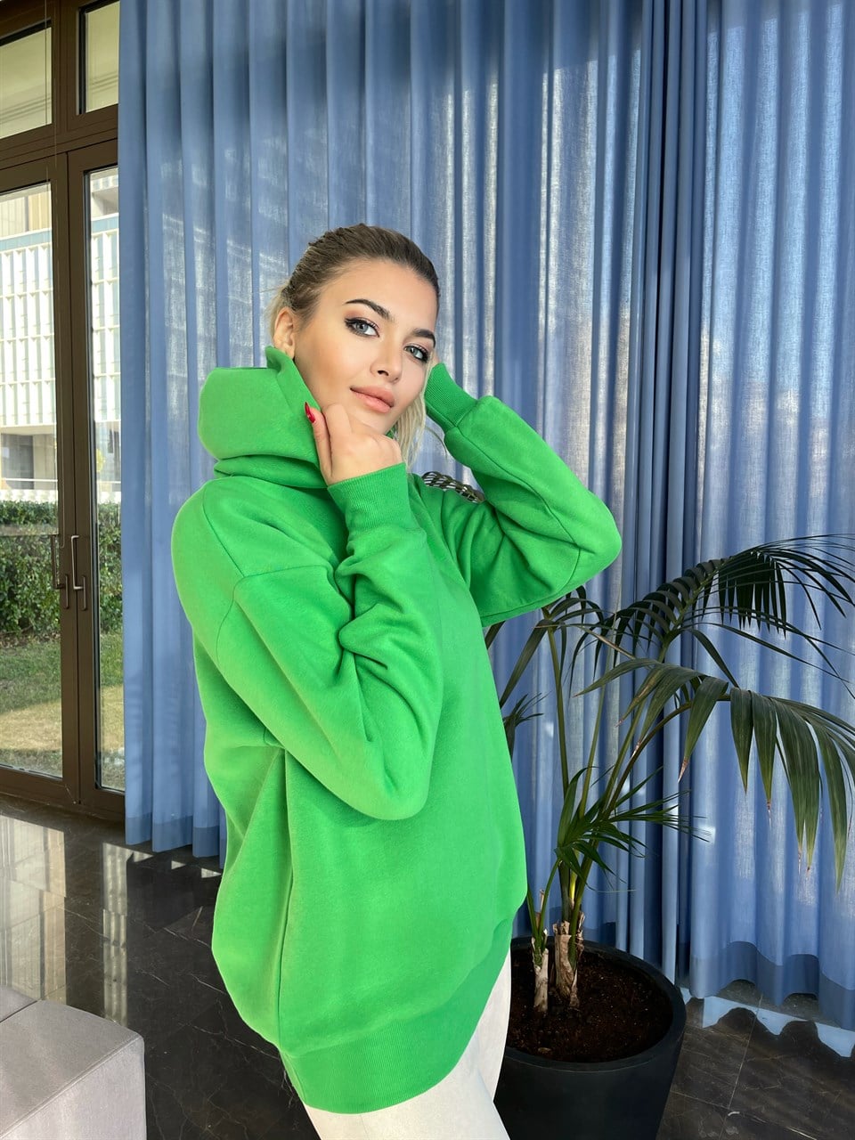 Kapüşonlu Benetton Yeşili İthal Sweat