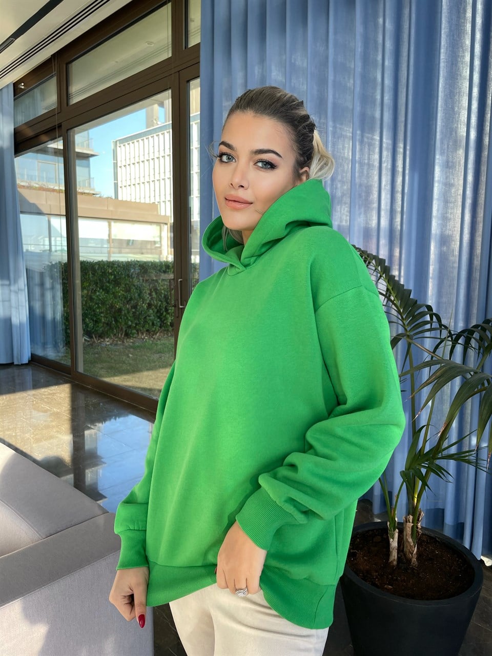 Kapüşonlu Benetton Yeşili İthal Sweat