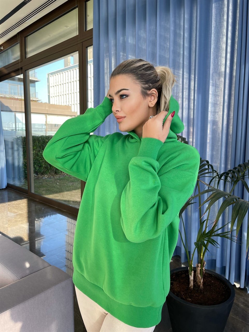 Kapüşonlu Benetton Yeşili İthal Sweat