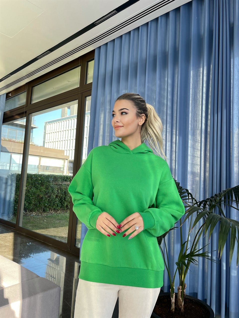 Kapüşonlu Benetton Yeşili İthal Sweat