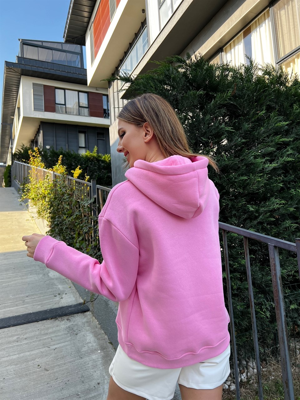Kapüşonlu Pembe Marka Sweat 2587