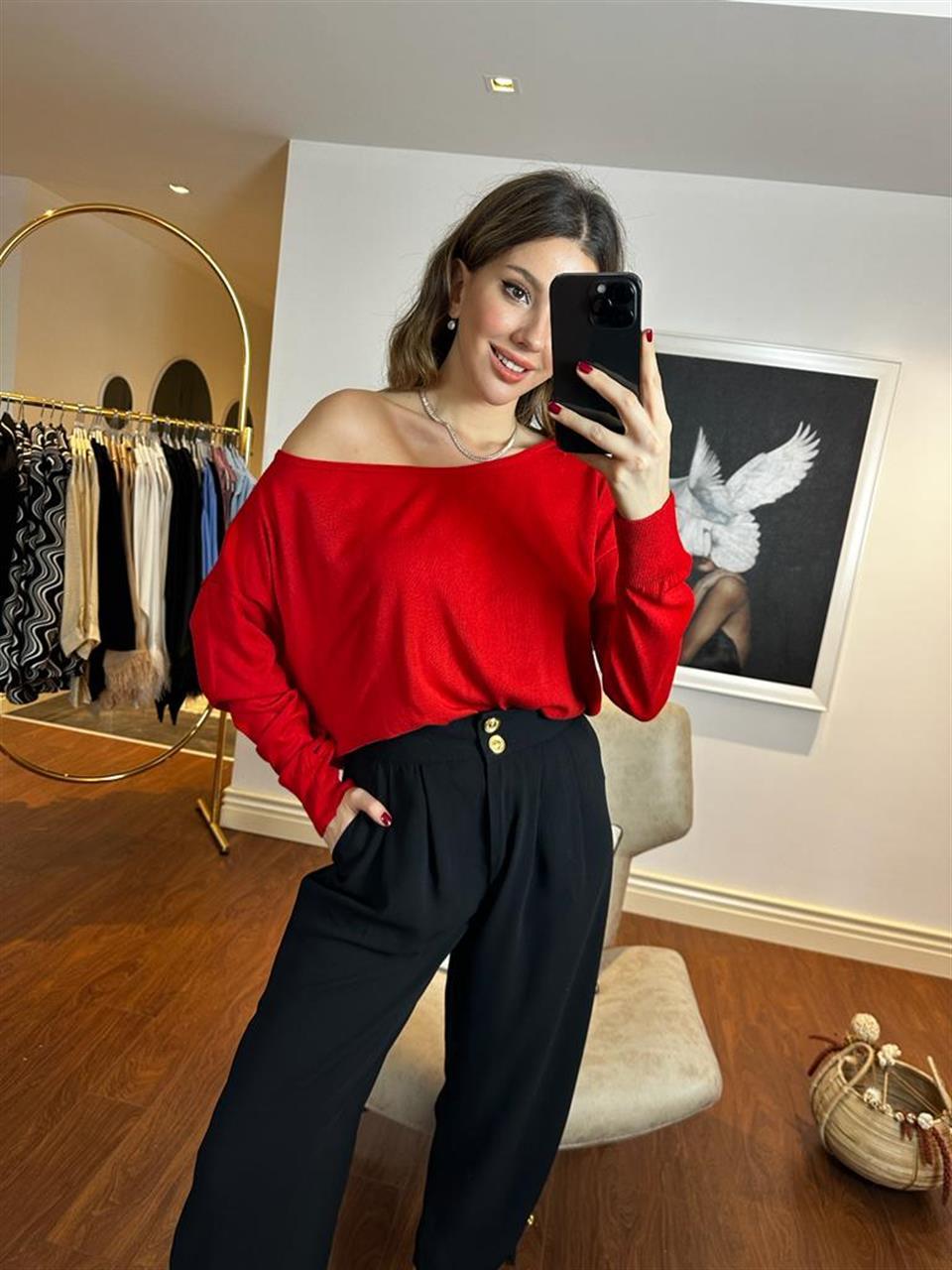 Kayık Yaka Baharlık Elit İnce Triko Kırmızı 230252