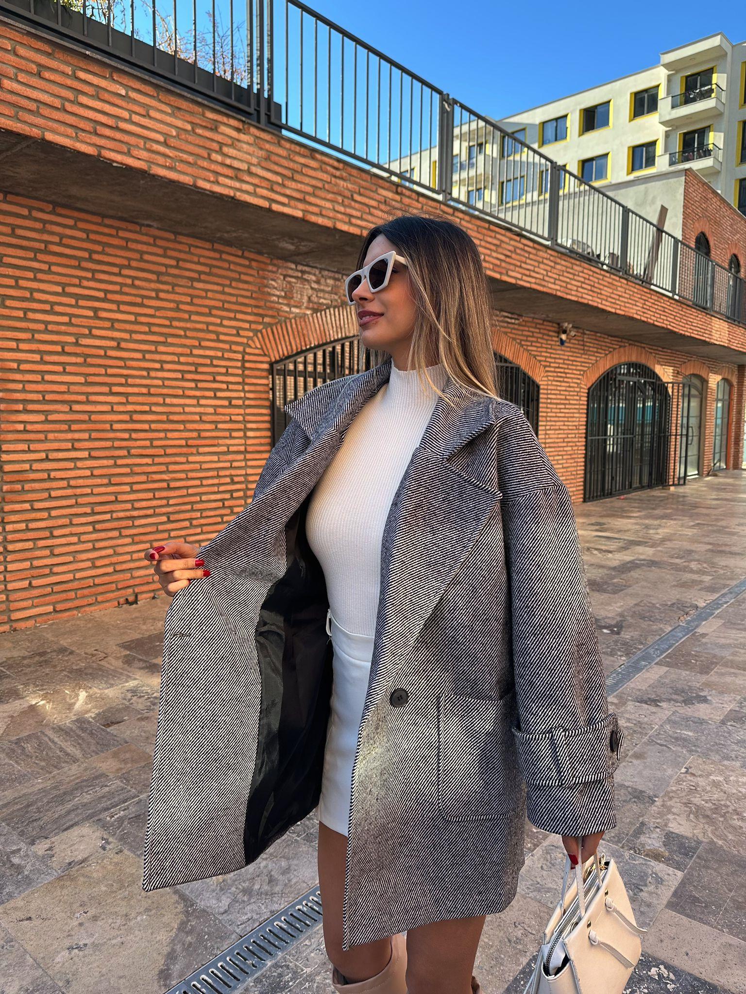 Kazayağı Oversize Kaban Gri kbn1077bsi