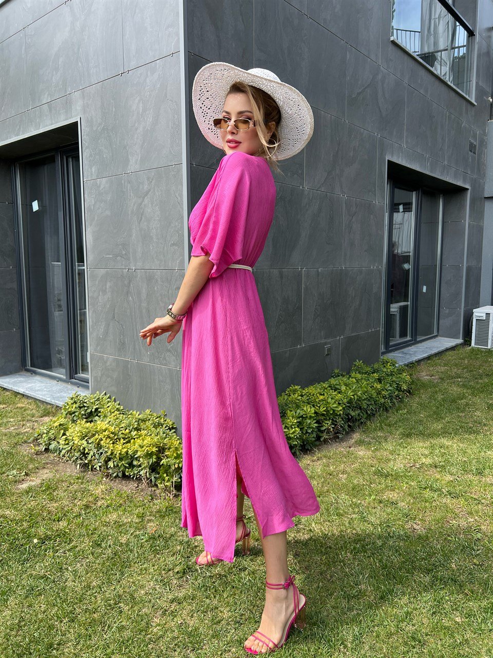 Kemerli Pembe Sasha Elbise