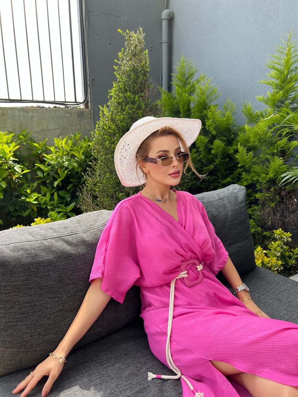 Kemerli Pembe Sasha Elbise