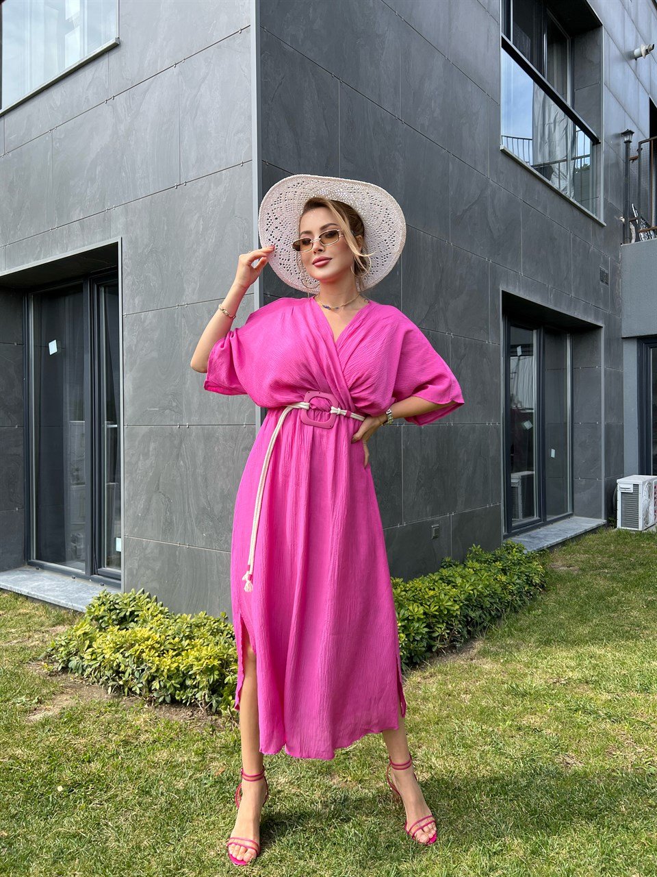 Kemerli Pembe Sasha Elbise