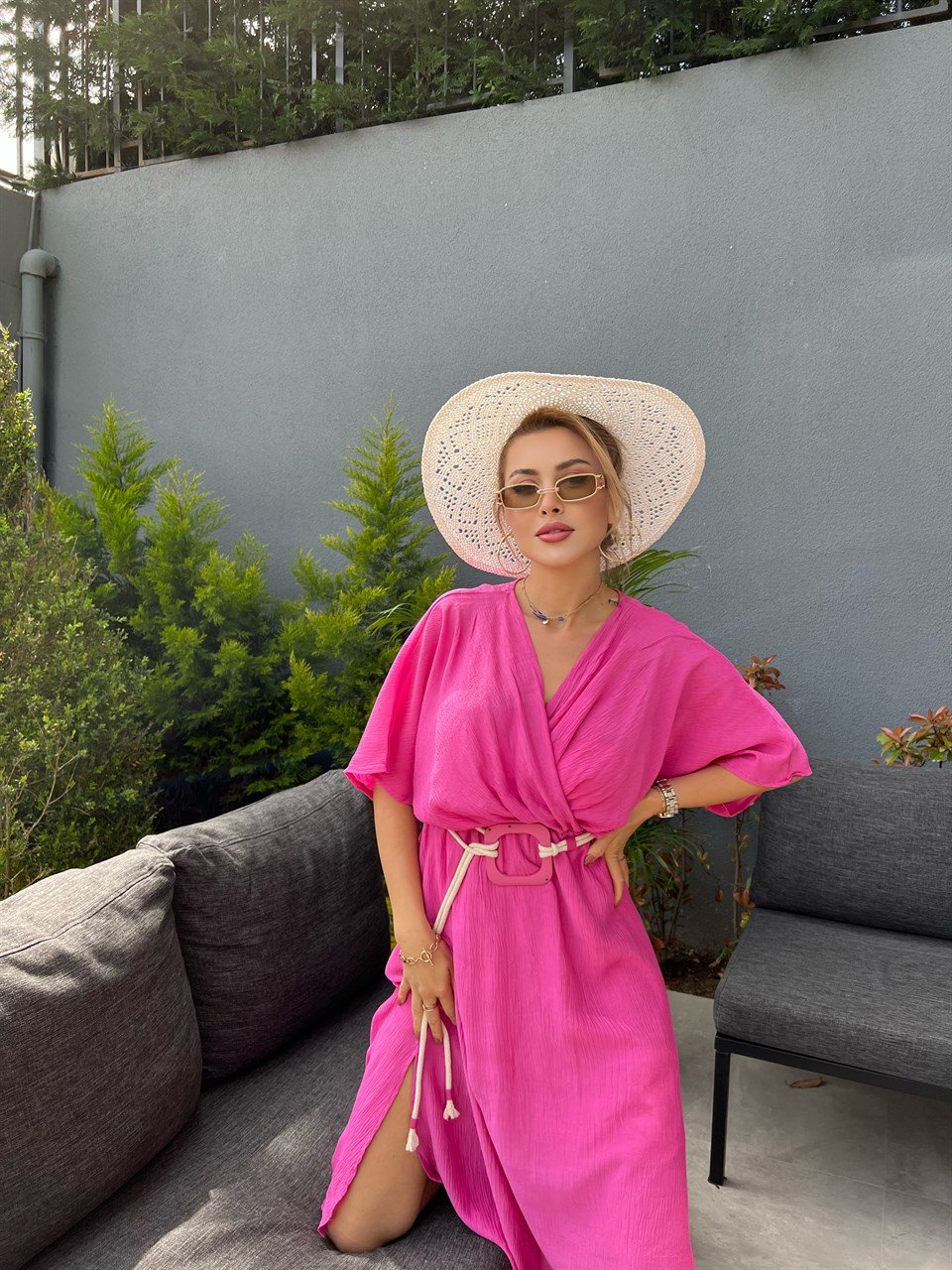 Kemerli Pembe Sasha Elbise