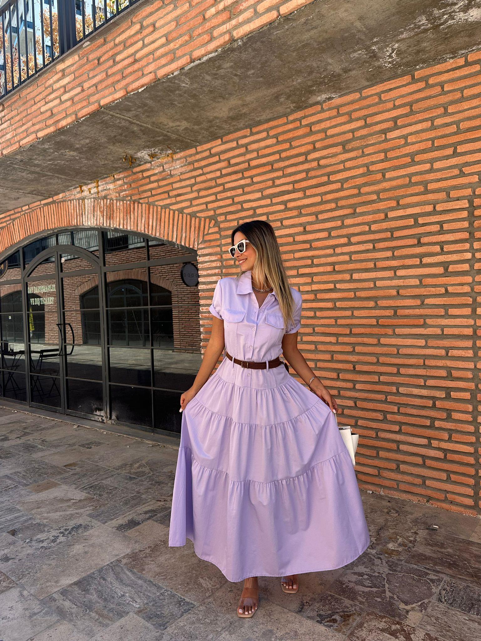 Kemerli Sara Lila Elbise 070621188
