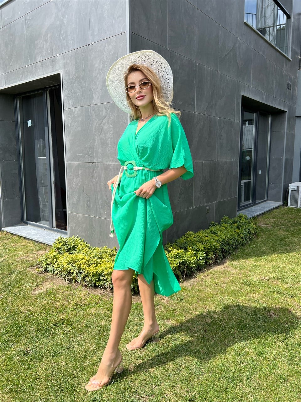 Kemerli Yeşil Sasha Elbise