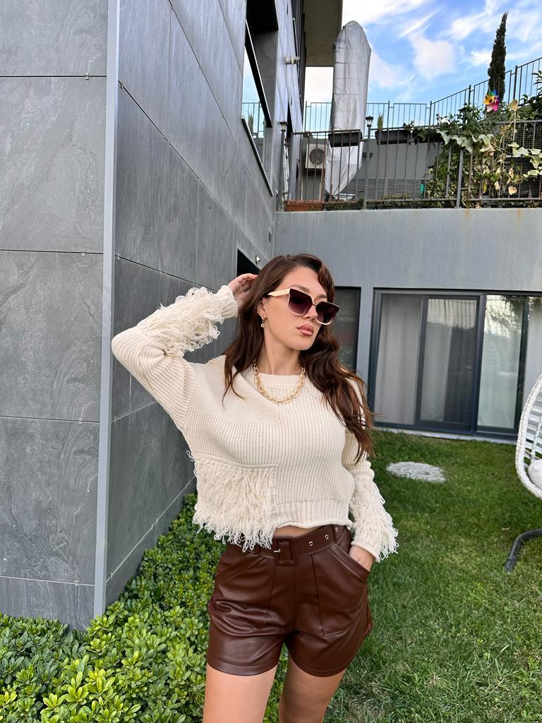 Kol Saçaklı Marka Model Triko Kazak 1707439