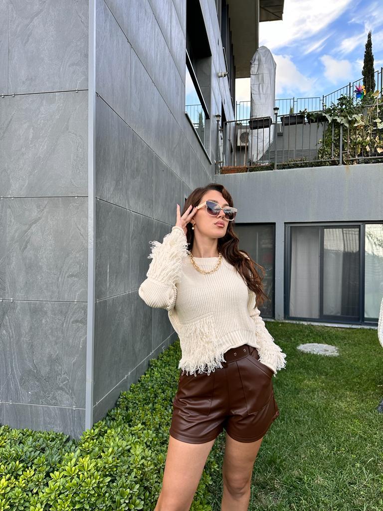 Kol Saçaklı Marka Model Triko Kazak 1707439