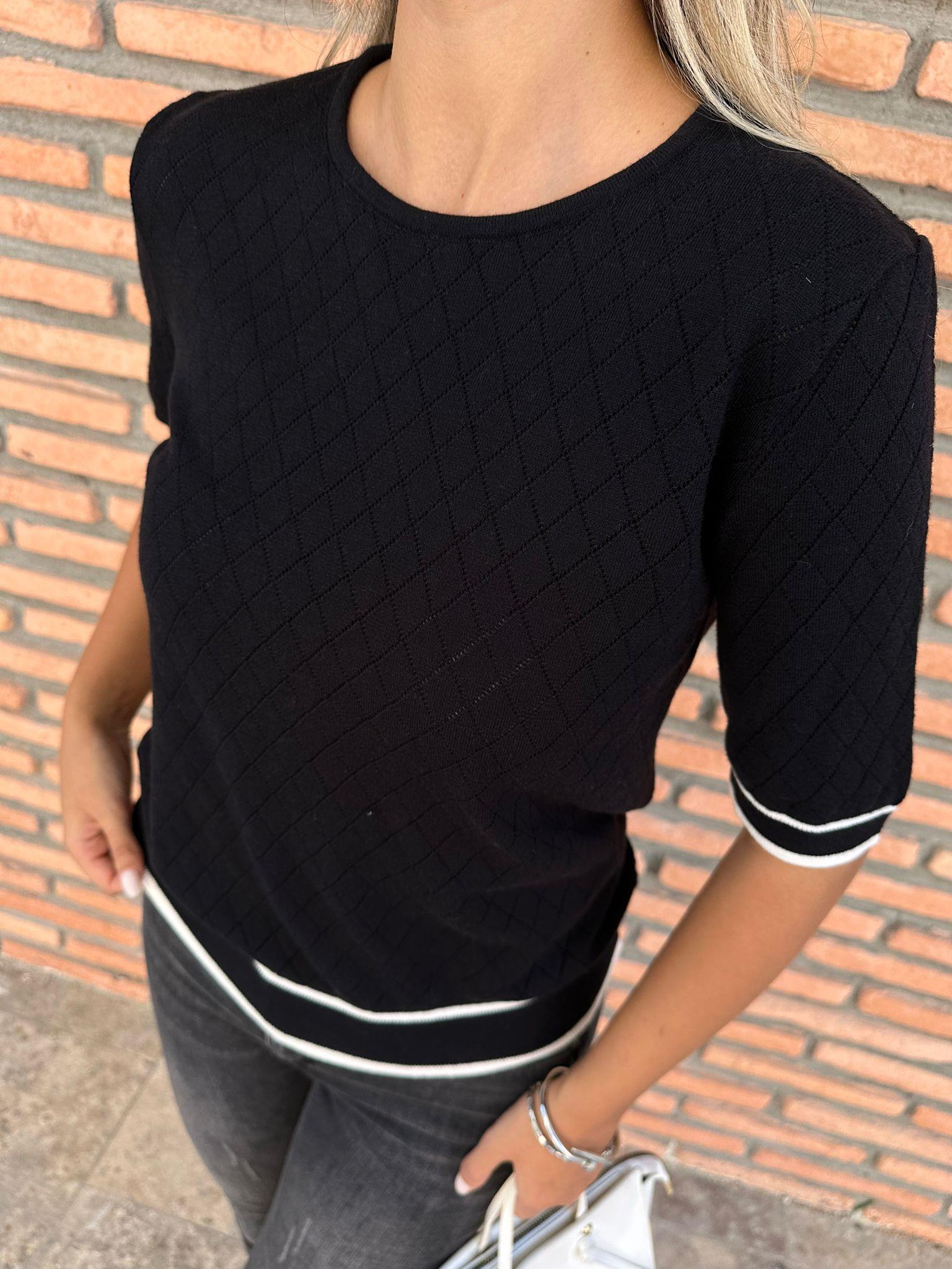 Kolları Biyeli Siyah Triko Bluz 070621119