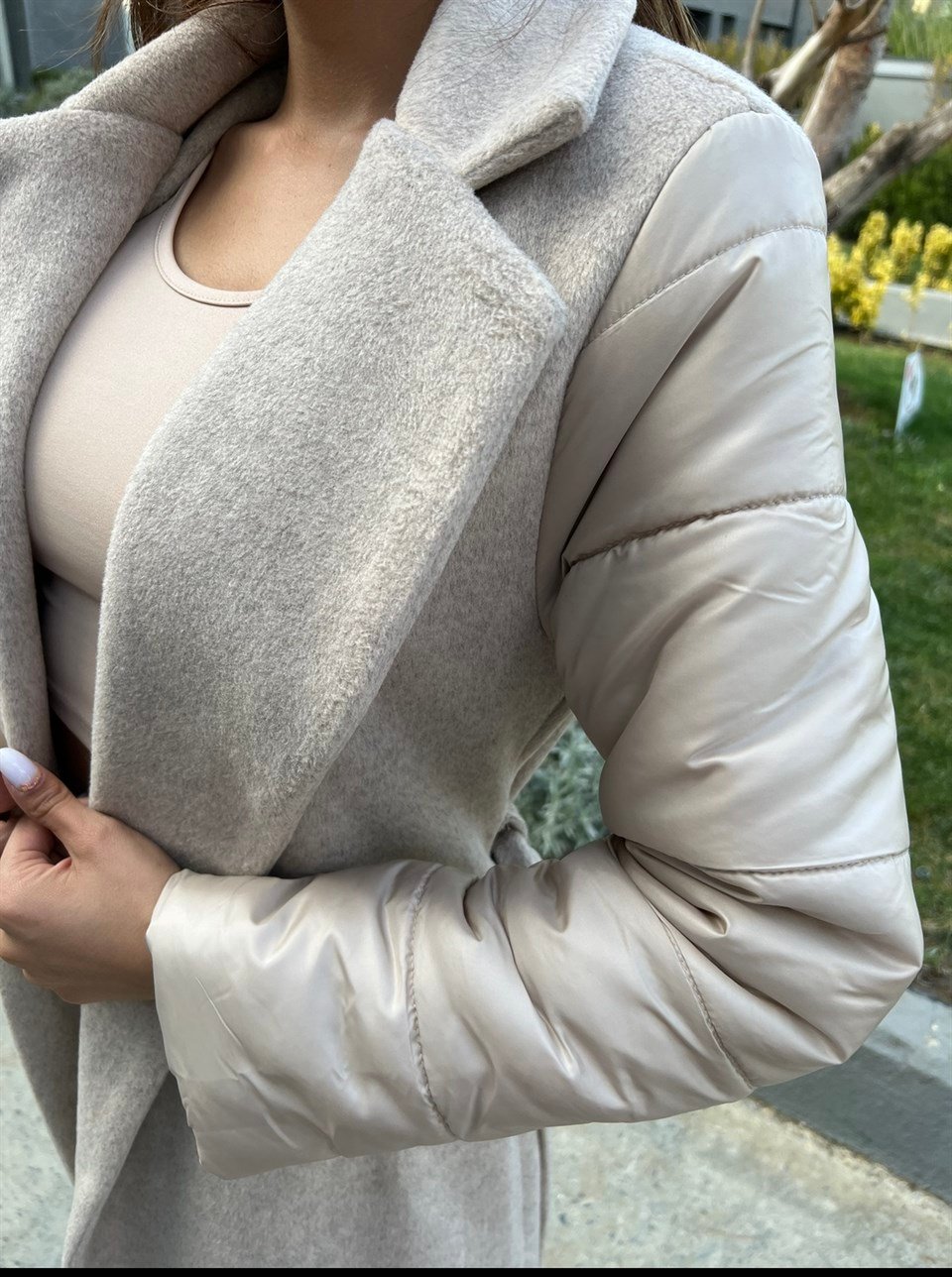 Kolu Kapitone Bej Kaşe Kaban
