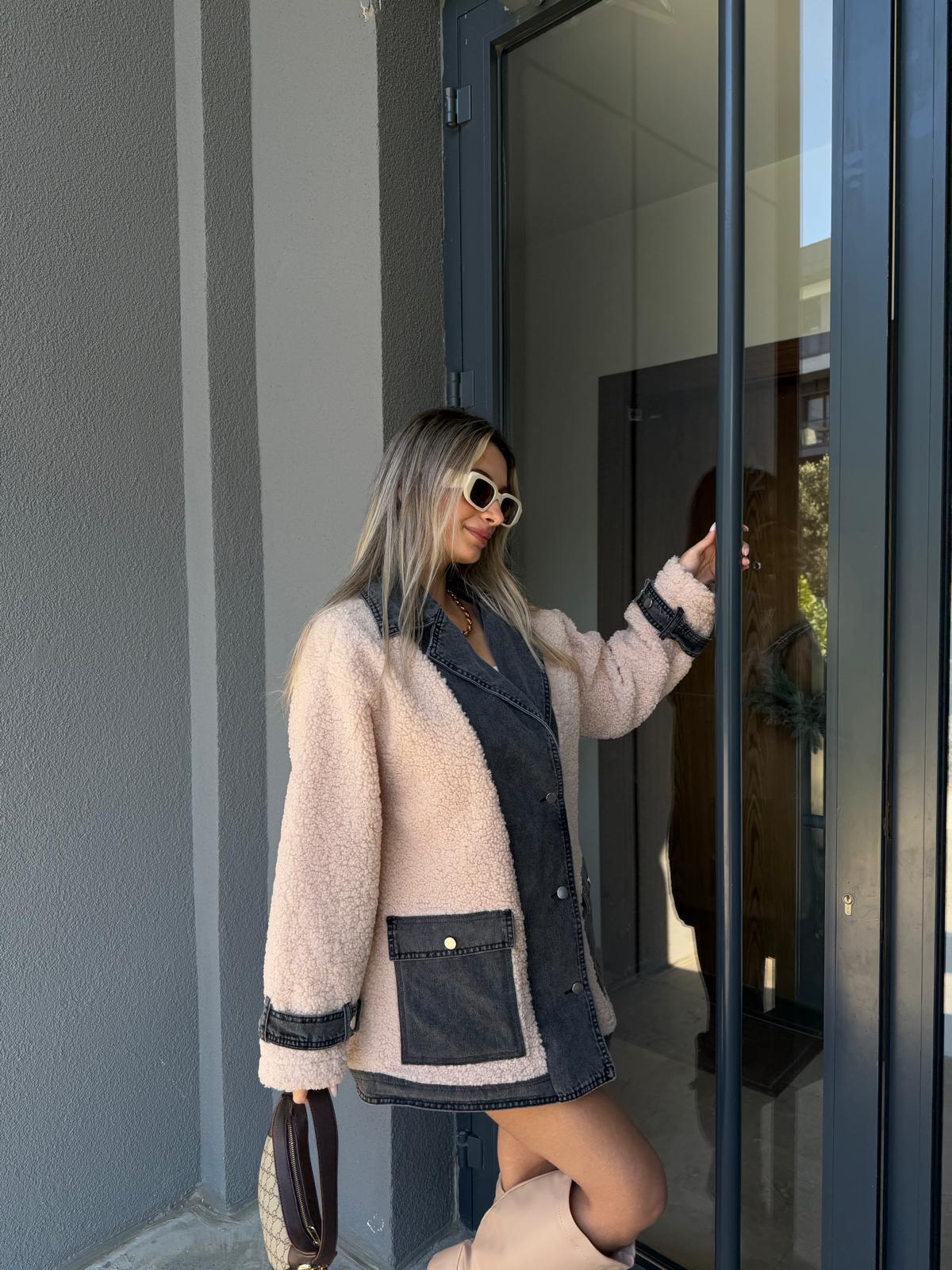 Kot Bantlı Ceket Yaka Krem Teddy Mont mnt2148shz