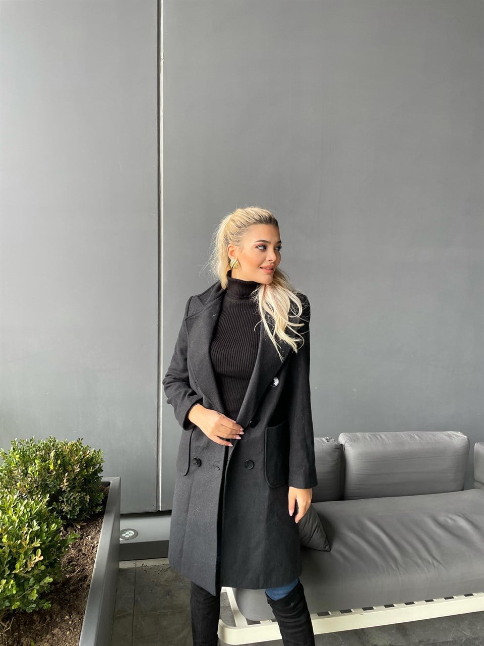 Koyu Füme Kaşe Kaban