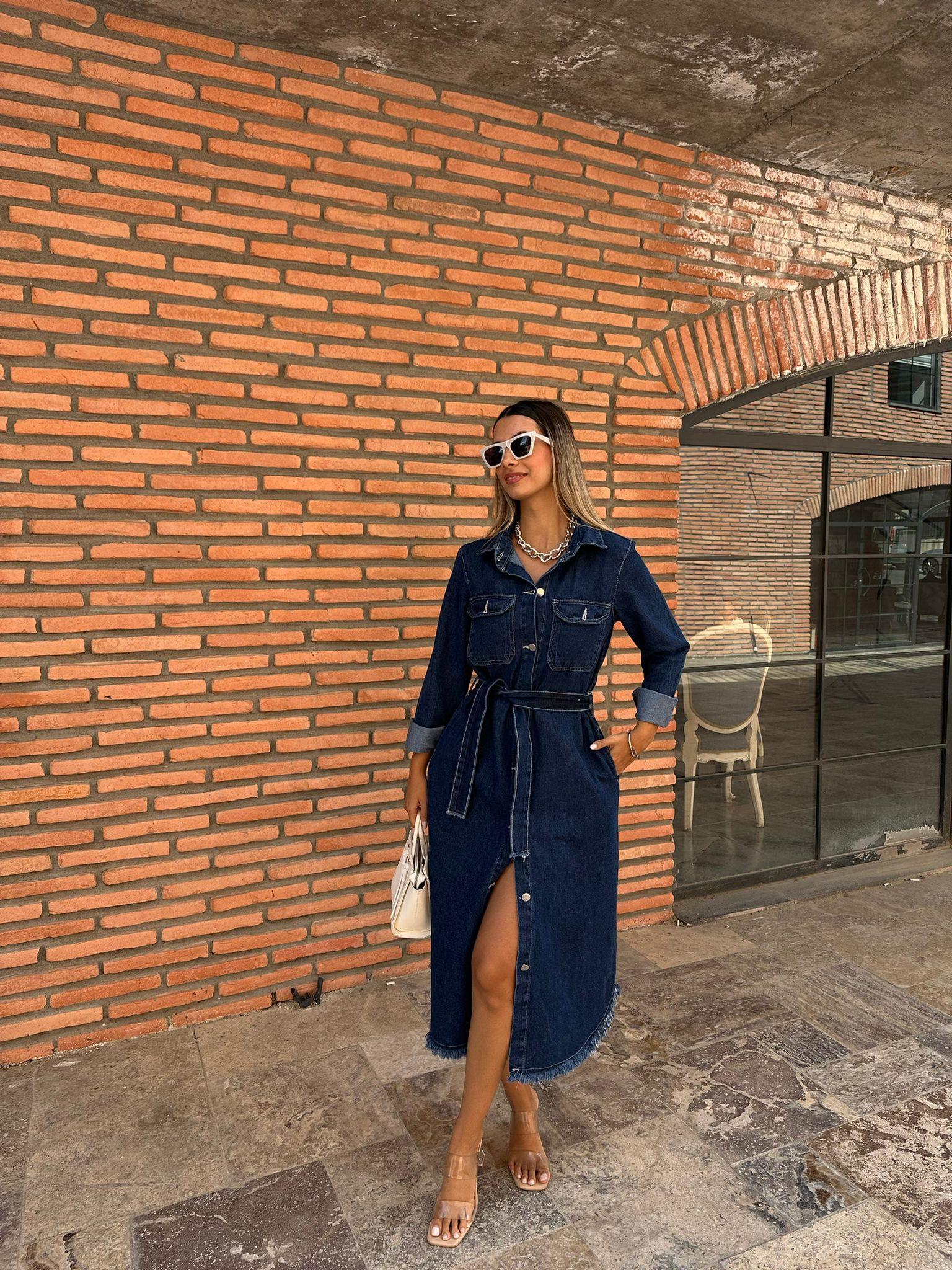Koyu Mavi Midi Boy Essa Tasarım Jean Elbise kelb1003sg