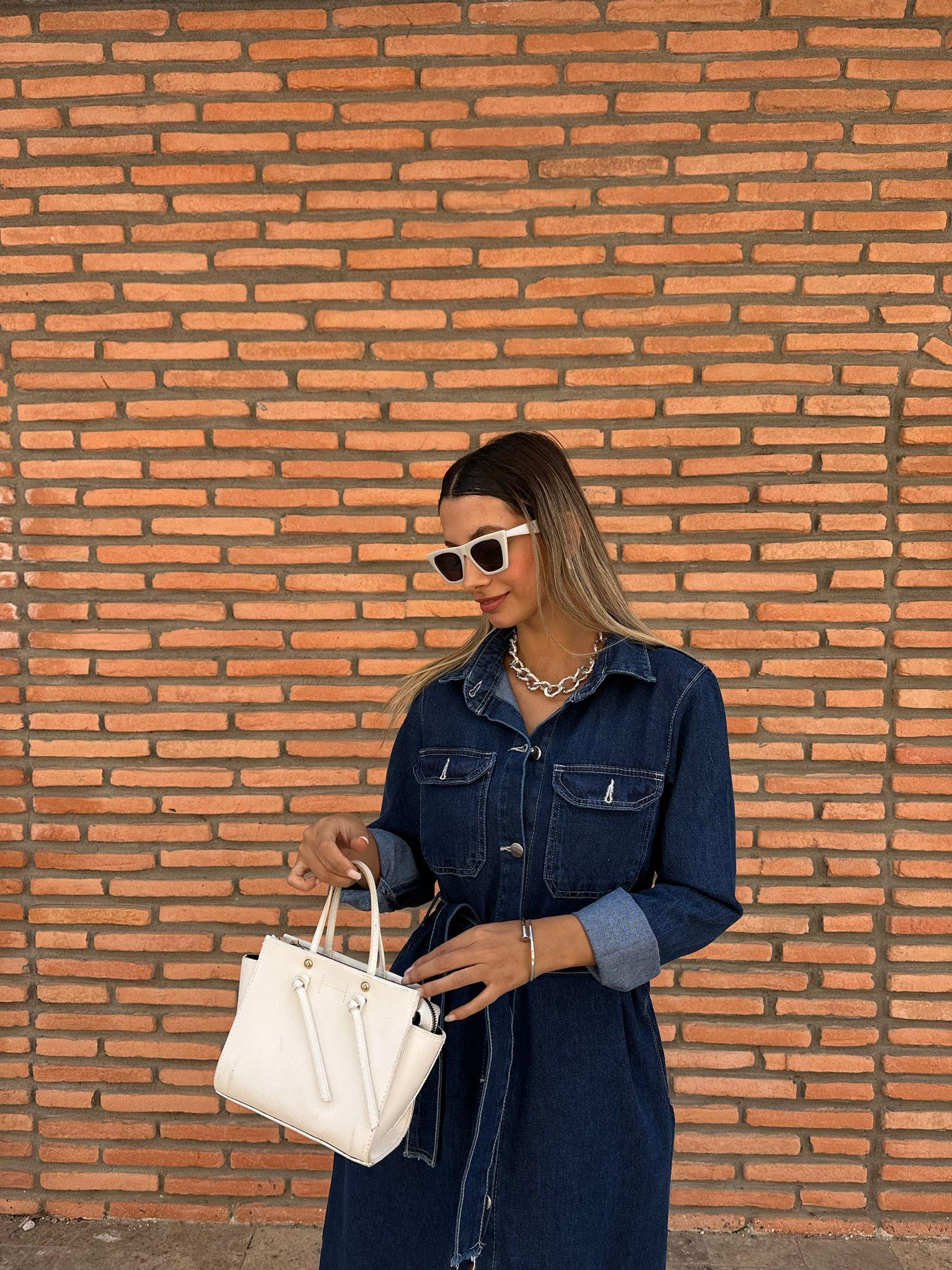Koyu Mavi Midi Boy Essa Tasarım Jean Elbise kelb1003sg