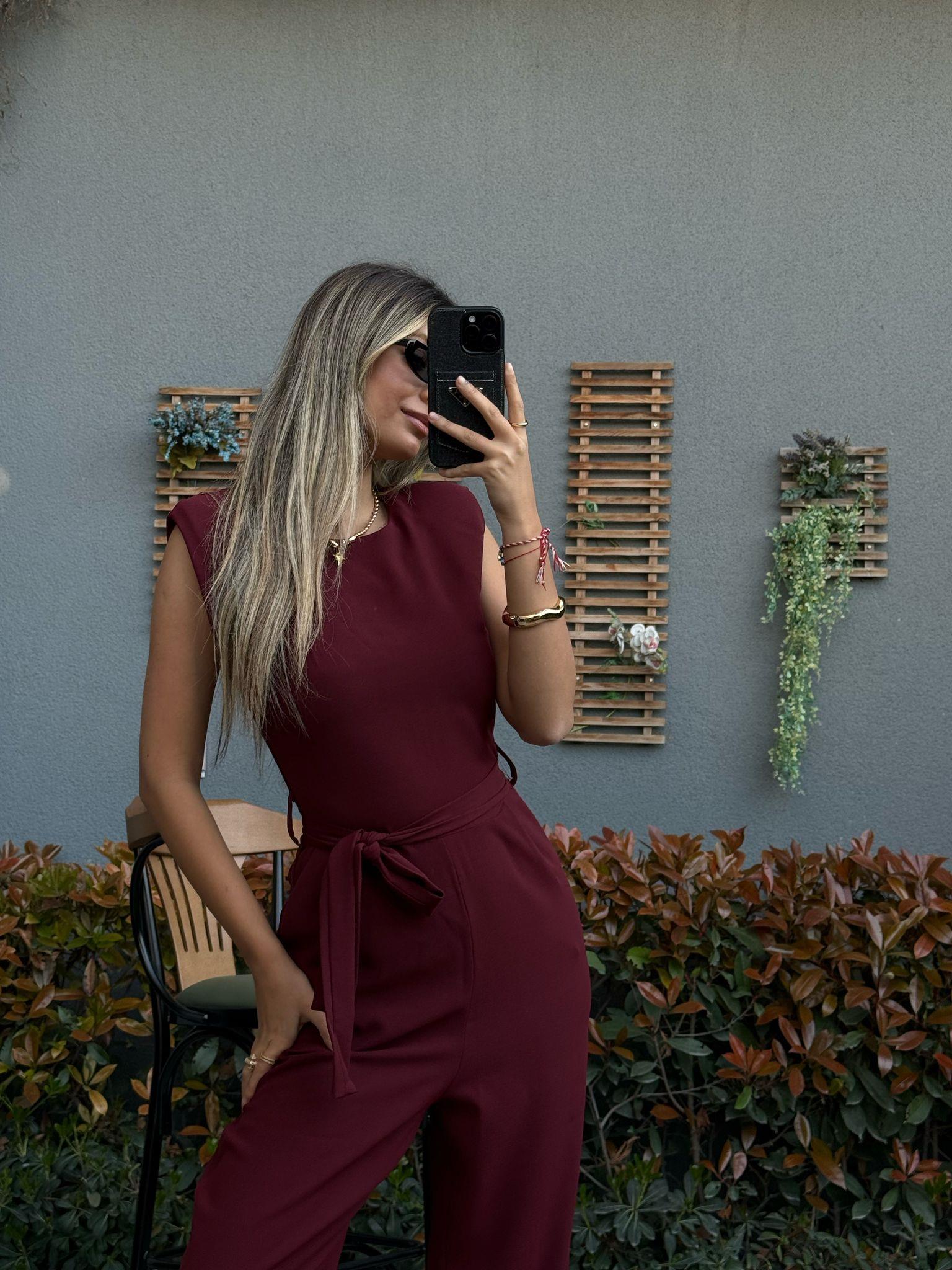 Krep Kumaş Bordo Cepli Tulumtlm2146swmn