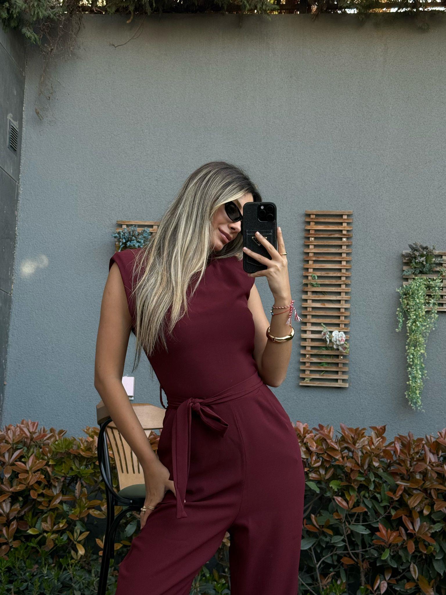 Krep Kumaş Bordo Cepli Tulumtlm2146swmn
