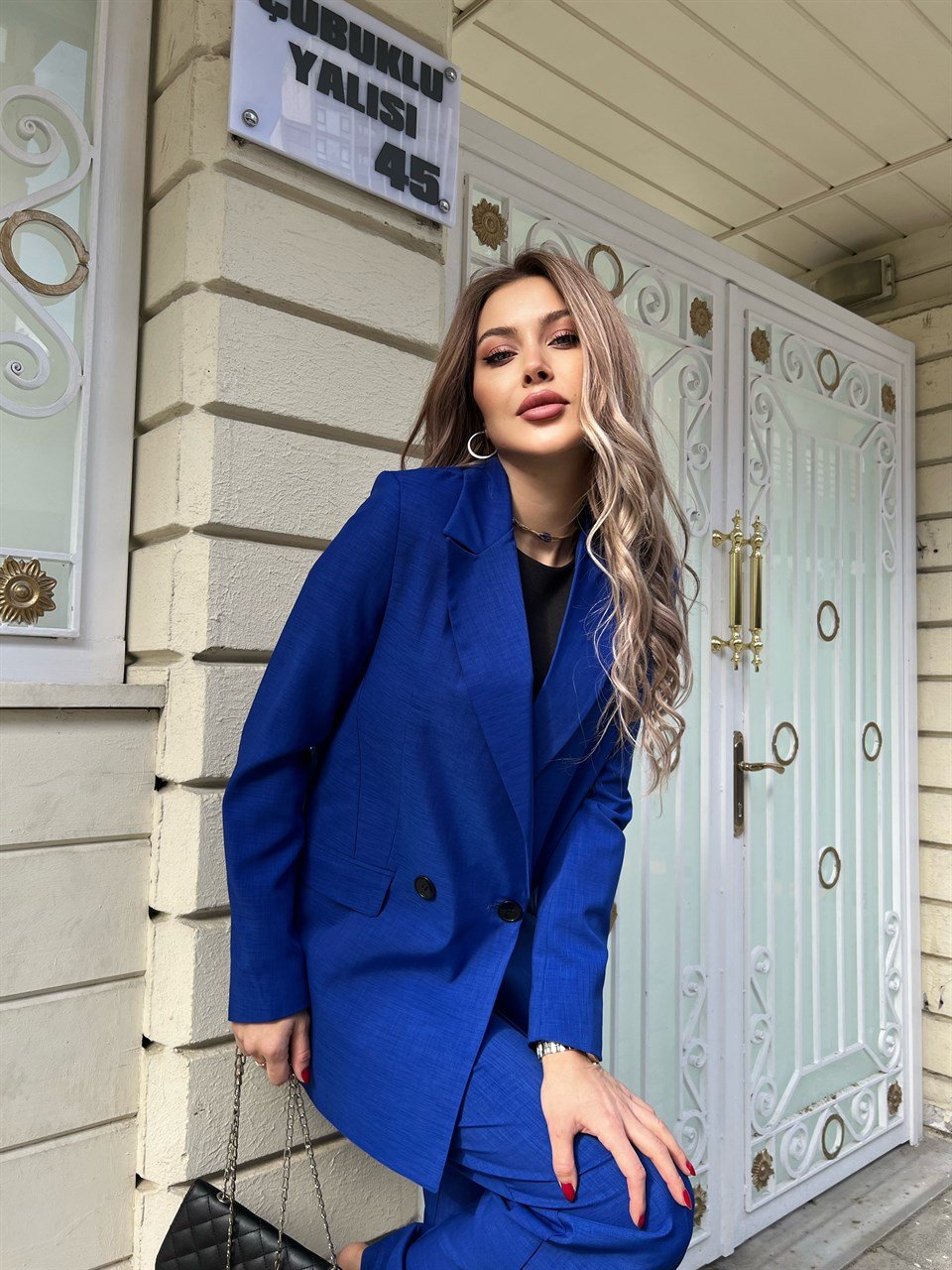 Kroseçli İthal Keten Saks Palazzo Takım