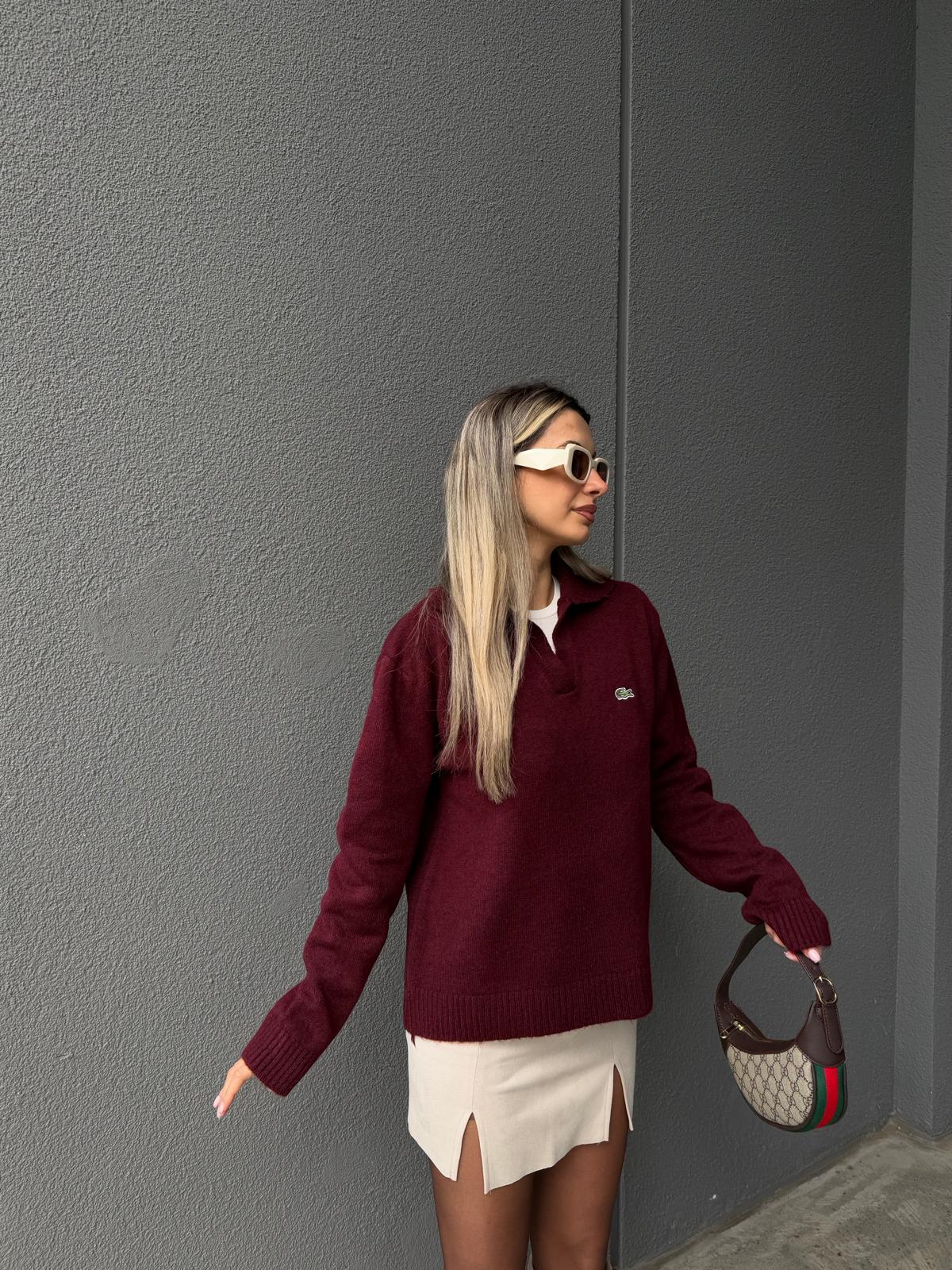 L-coste Polo Yaka Bordo Triko kzk2158yhs
