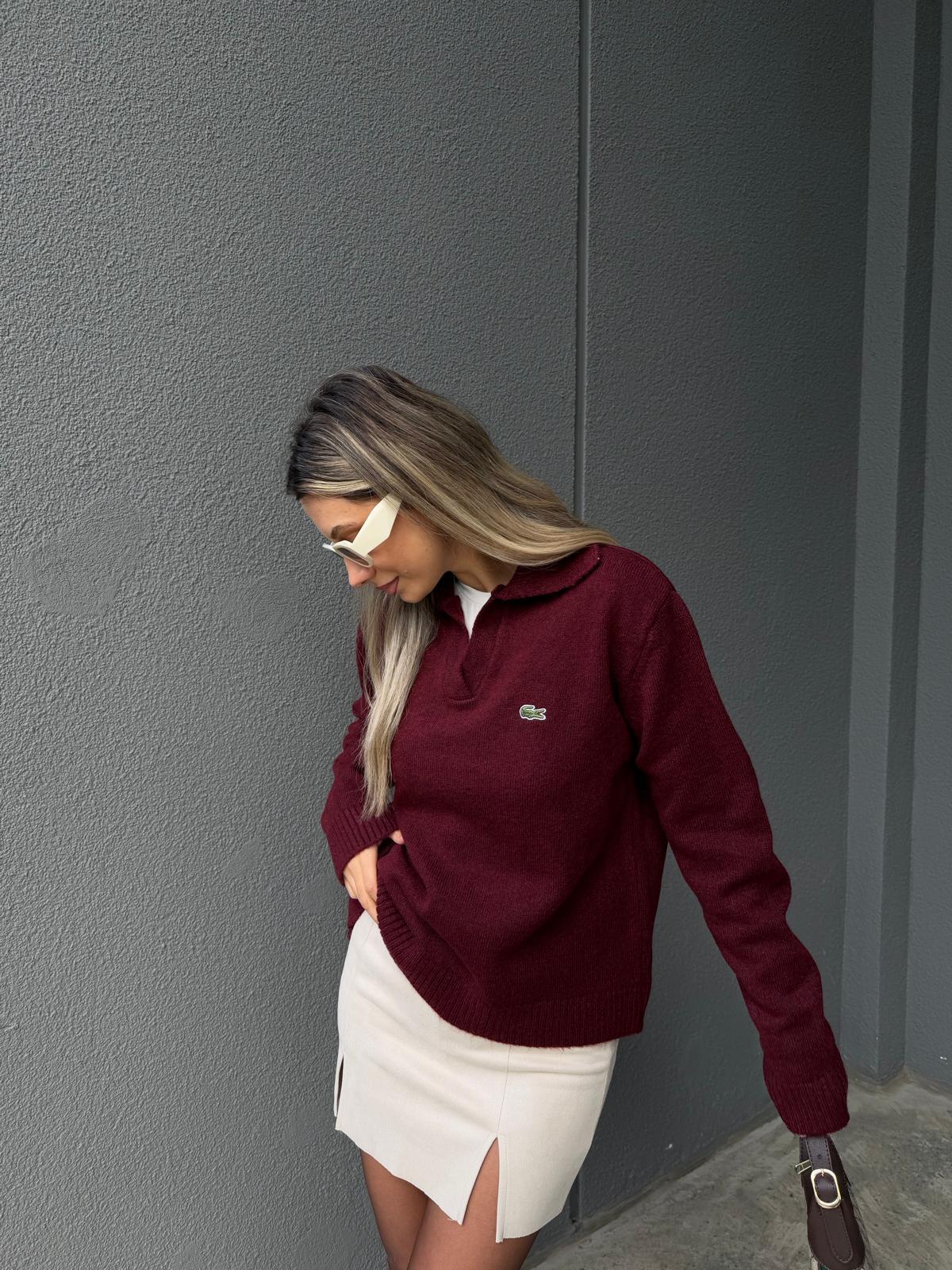 L-coste Polo Yaka Bordo Triko kzk2158yhs