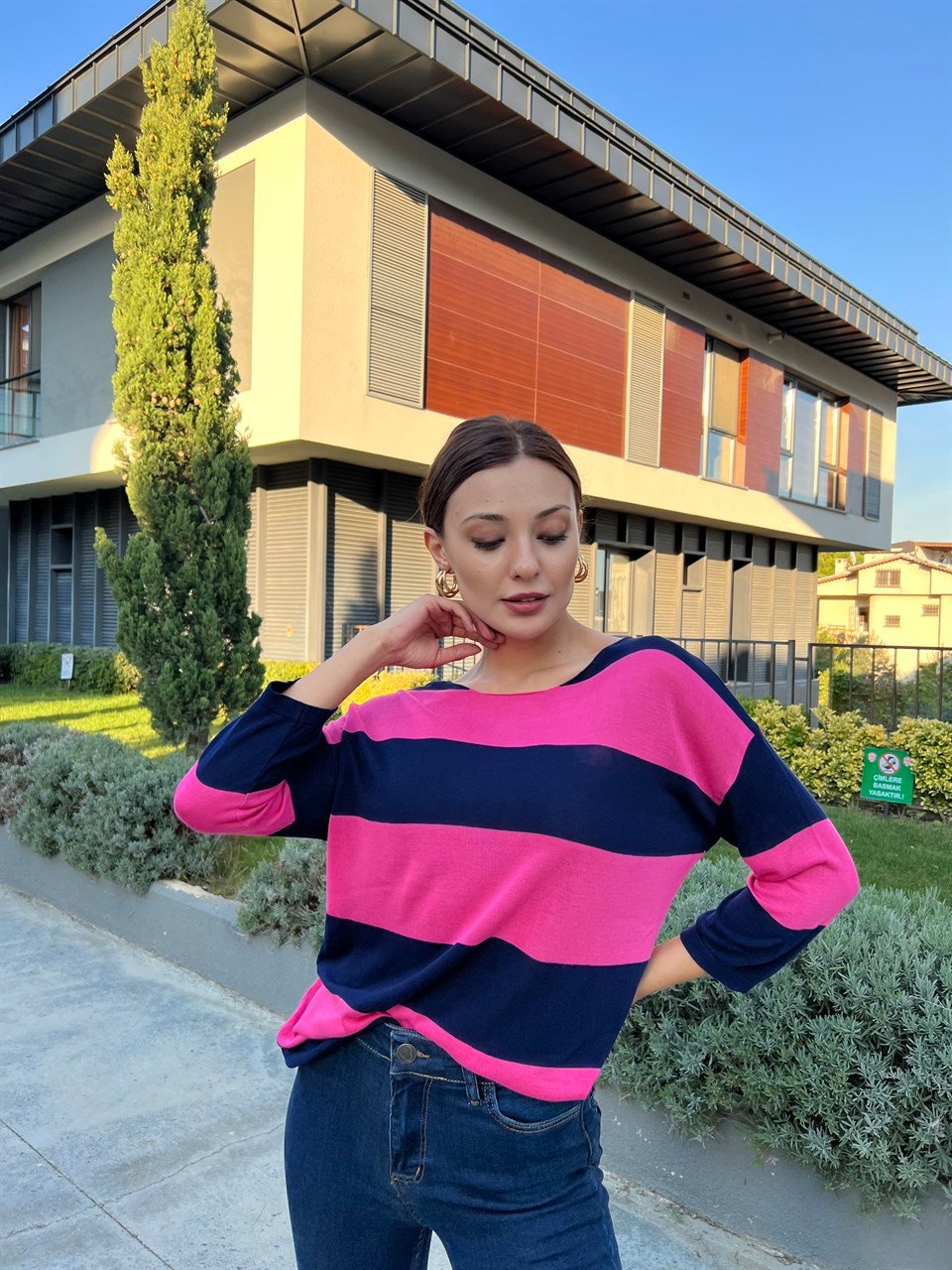 Lacivert Pembe Çizgili Marka Model Triko