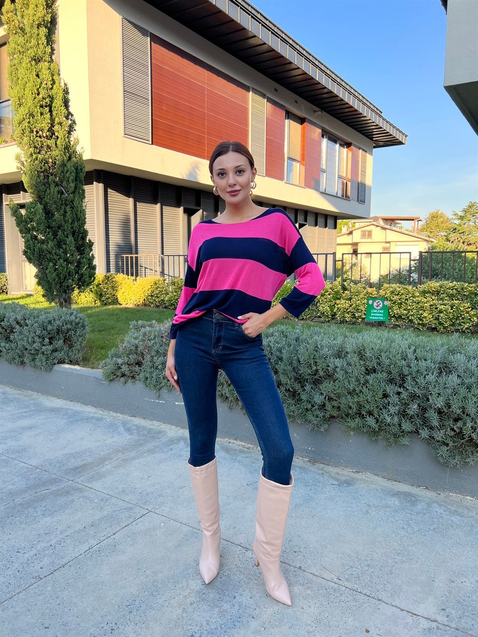 Lacivert Pembe Çizgili Marka Model Triko
