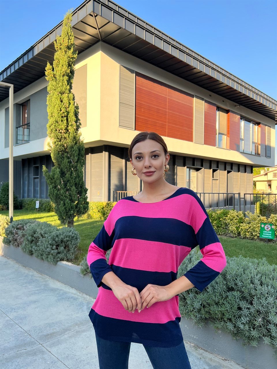 Lacivert Pembe Çizgili Marka Model Triko