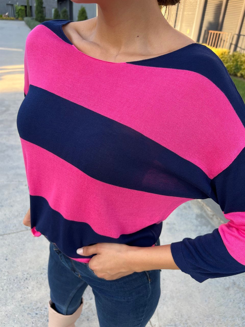 Lacivert Pembe Çizgili Marka Model Triko