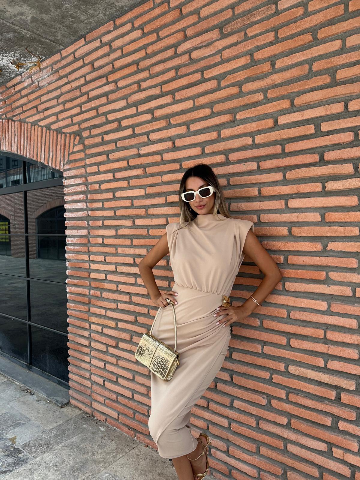 Lelisa Beli Gold Tokalı Krem Elbise 0706211102