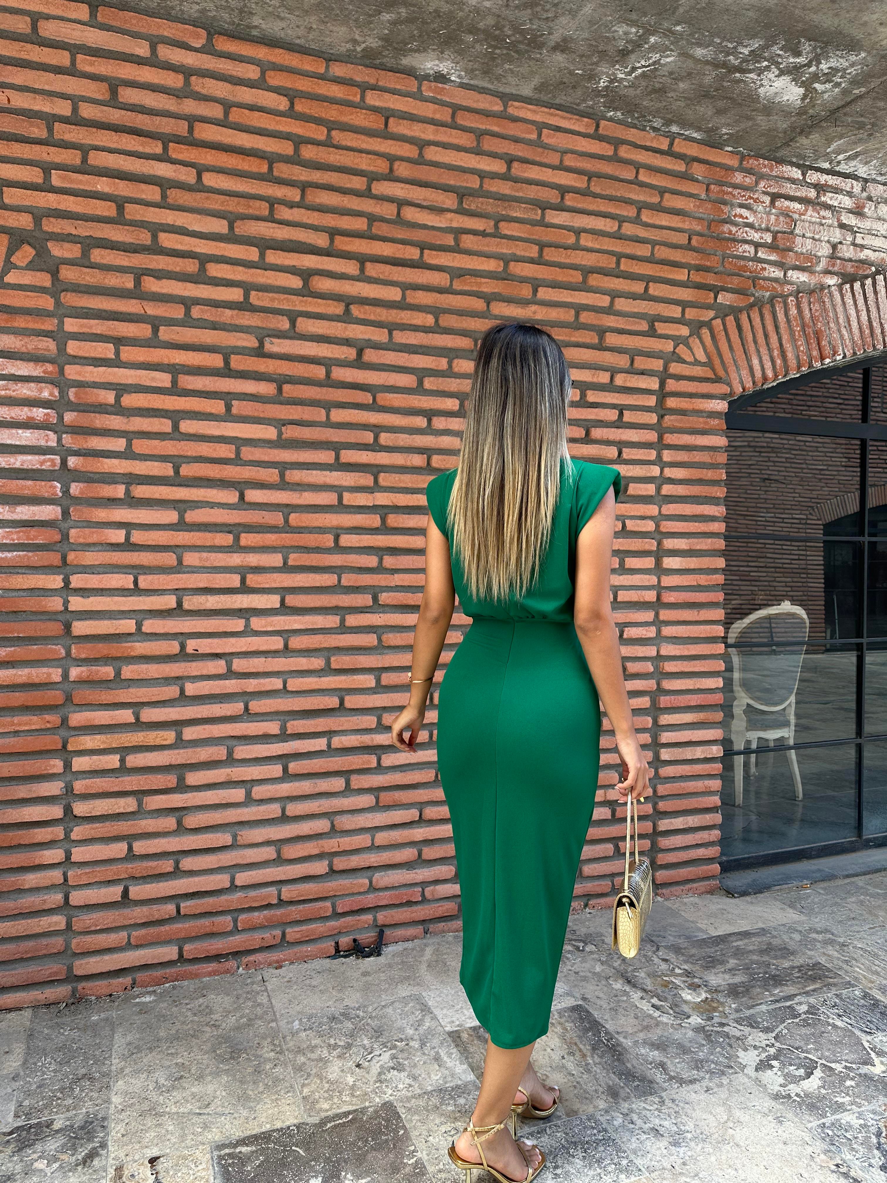 Lelisa Beli Gold Tokalı Yeşil Elbise 0706211102