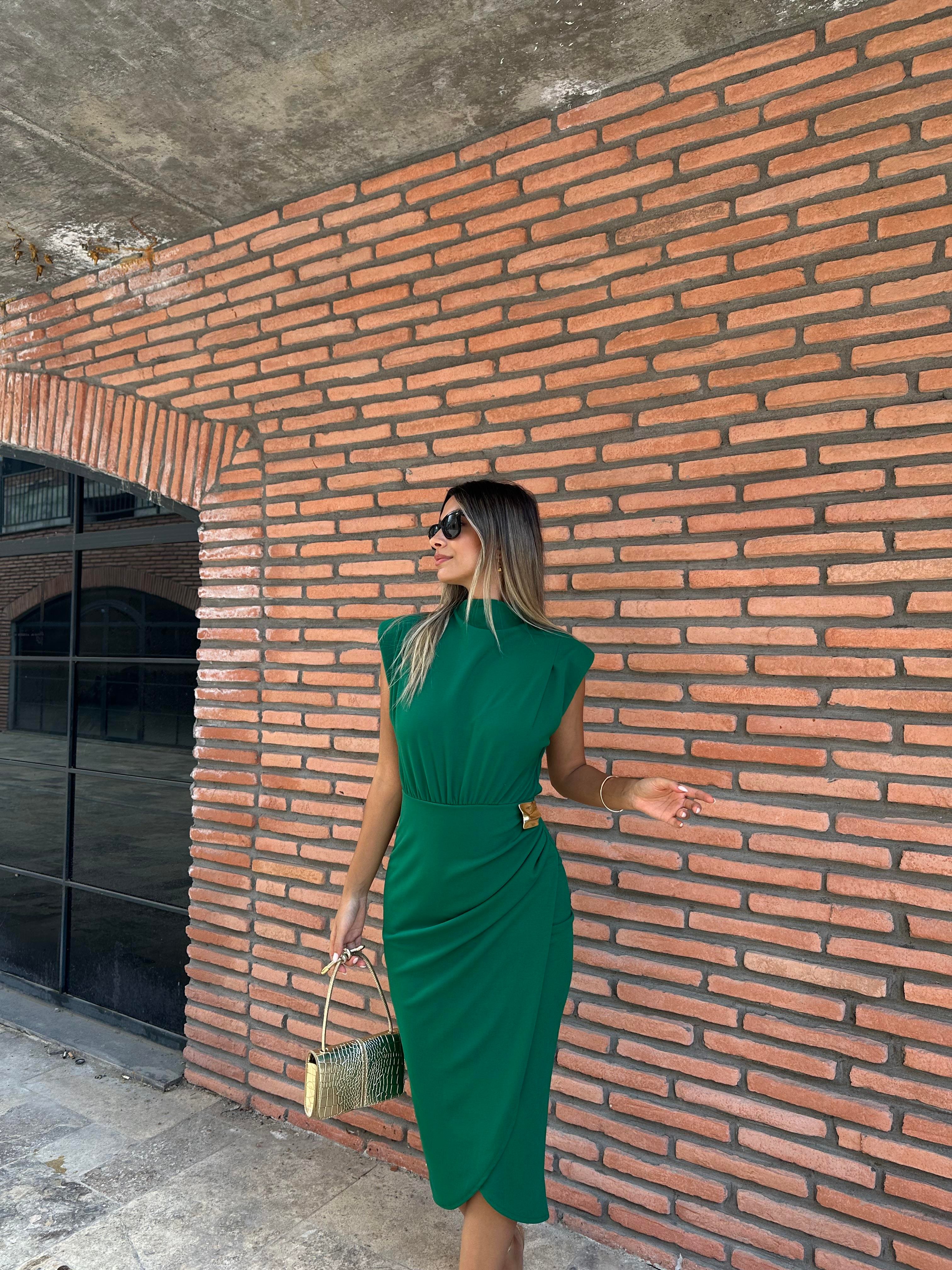 Lelisa Beli Gold Tokalı Yeşil Elbise 0706211102