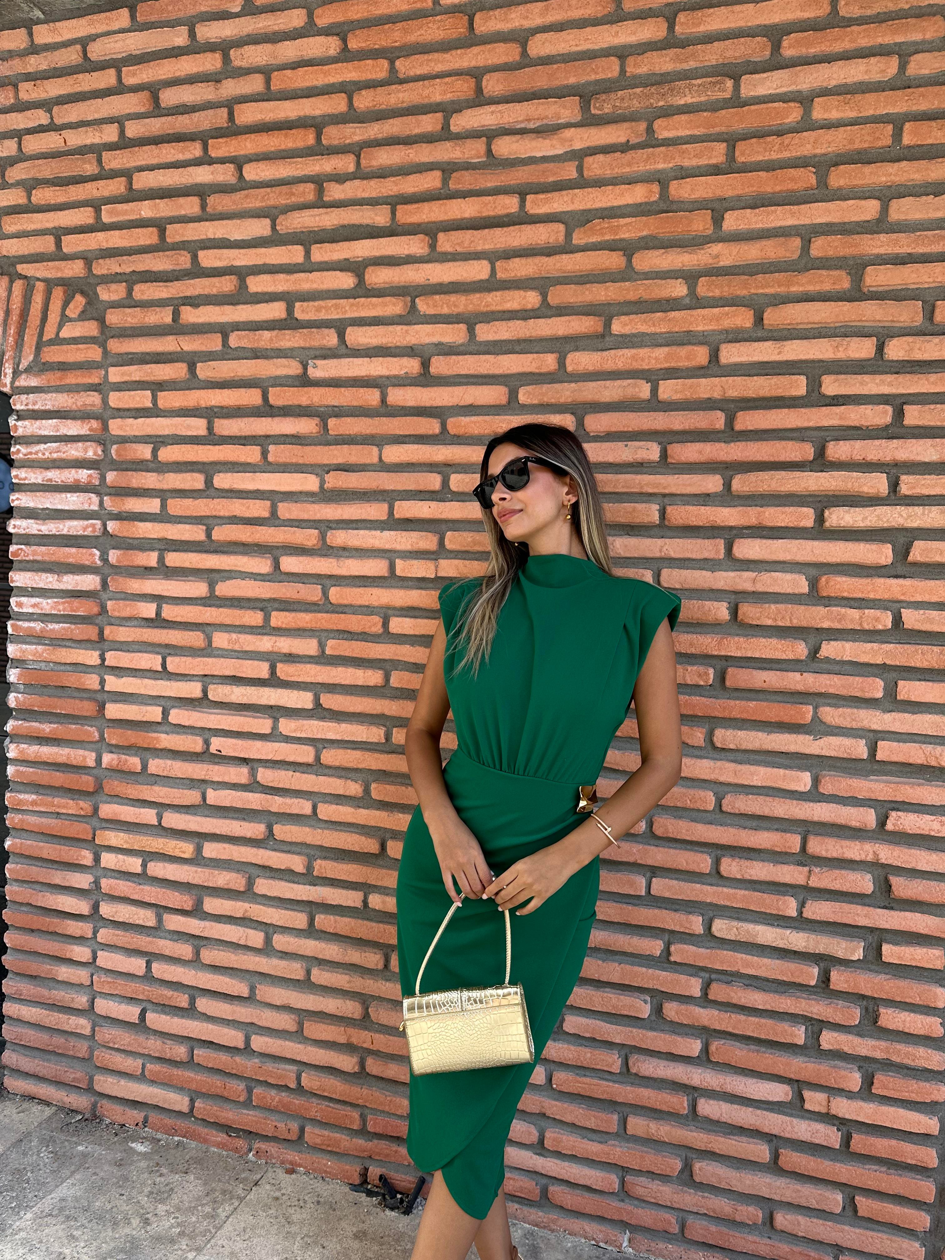 Lelisa Beli Gold Tokalı Yeşil Elbise 0706211102
