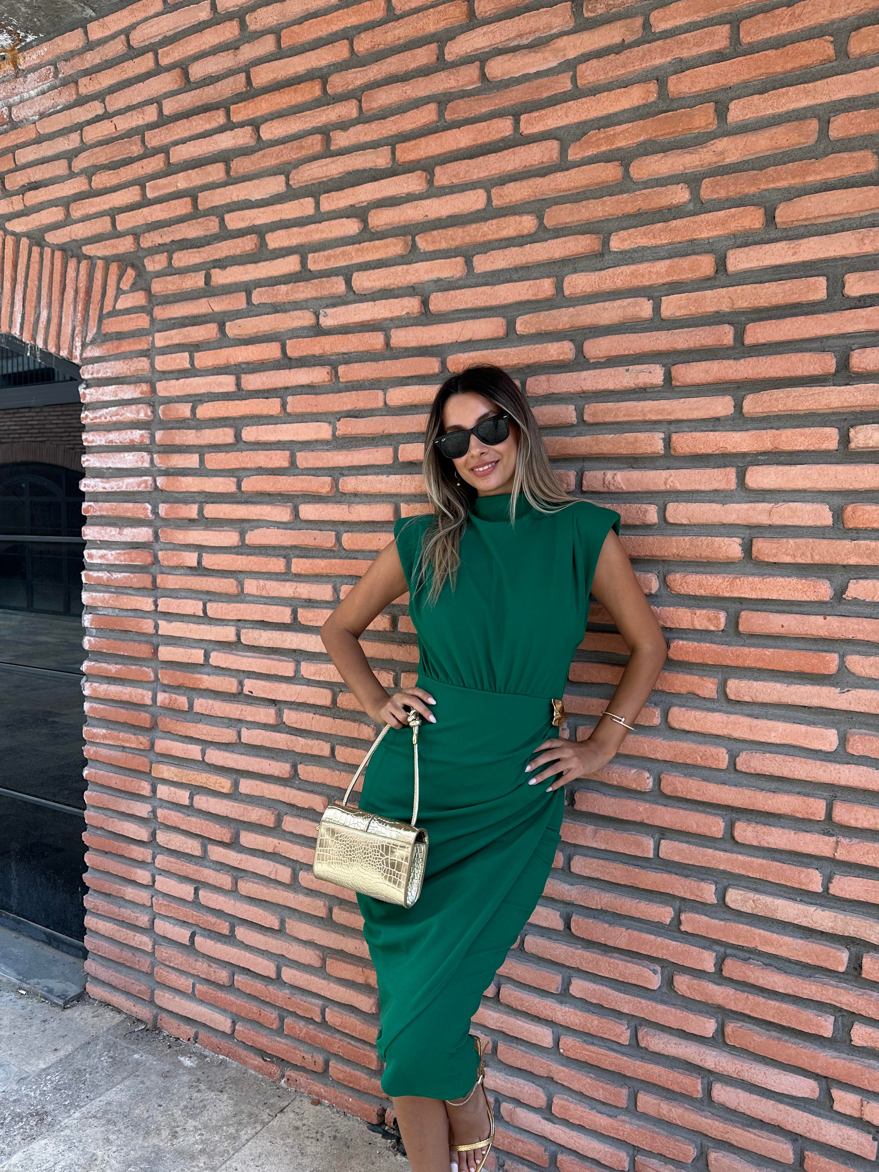 Lelisa Beli Gold Tokalı Yeşil Elbise 0706211102
