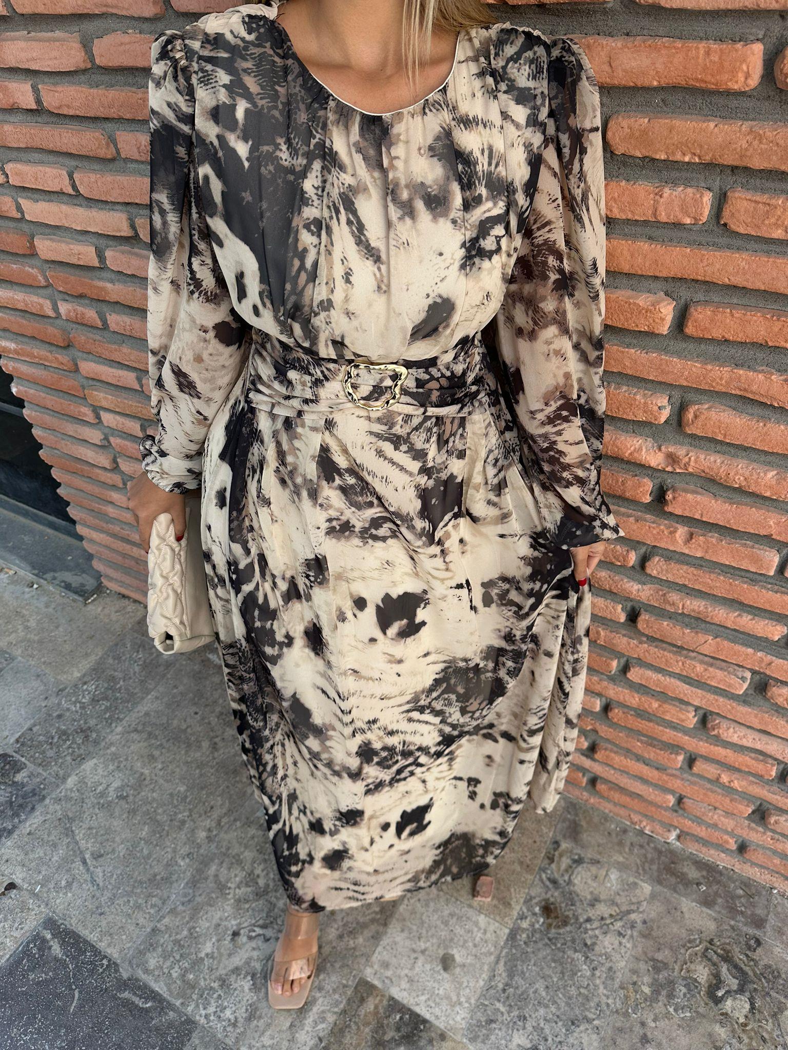 Lenka Alaca Desen  Şifon Elbise  kelb1087ny