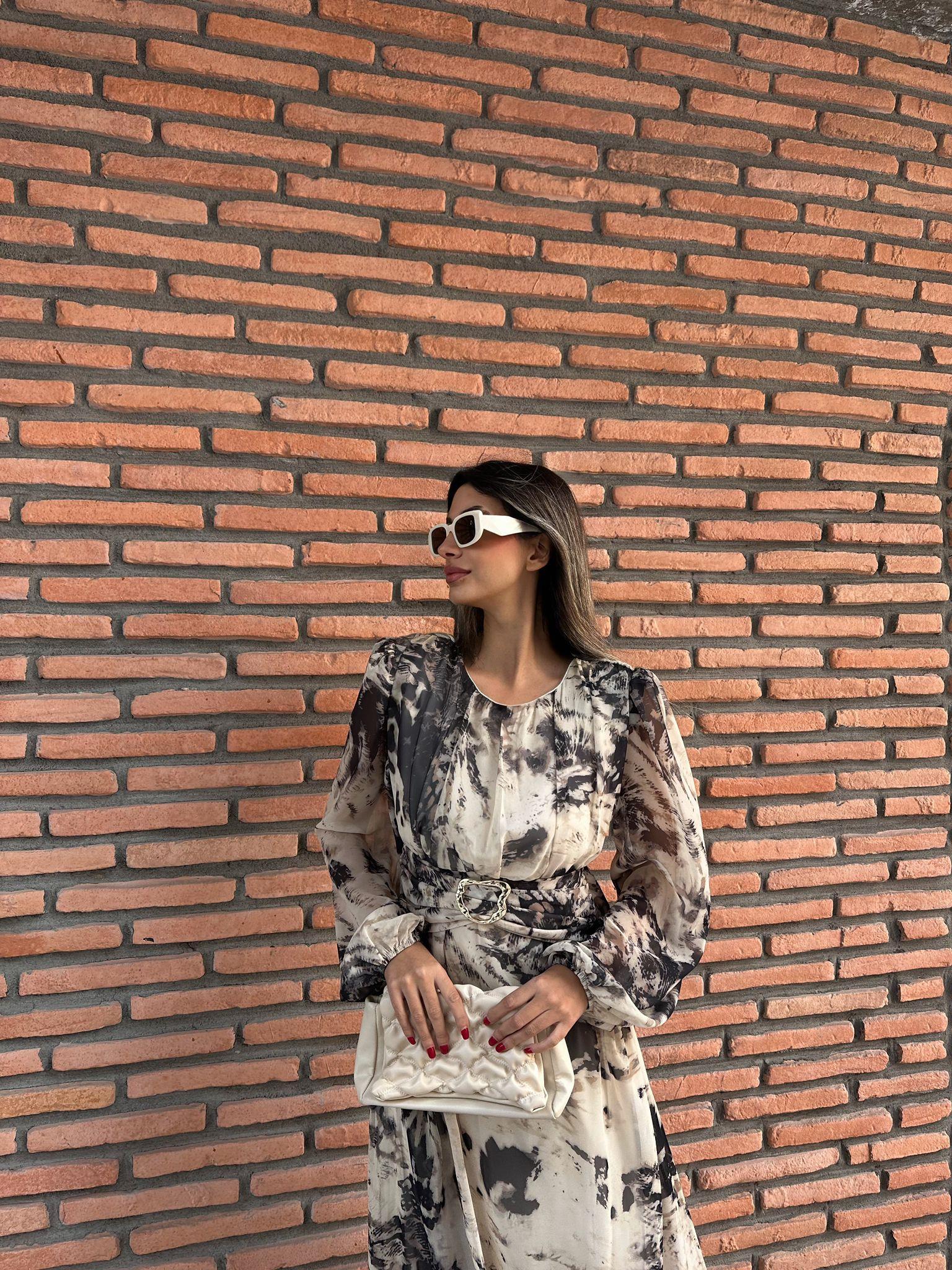 Lenka Alaca Desen  Şifon Elbise  kelb1087ny