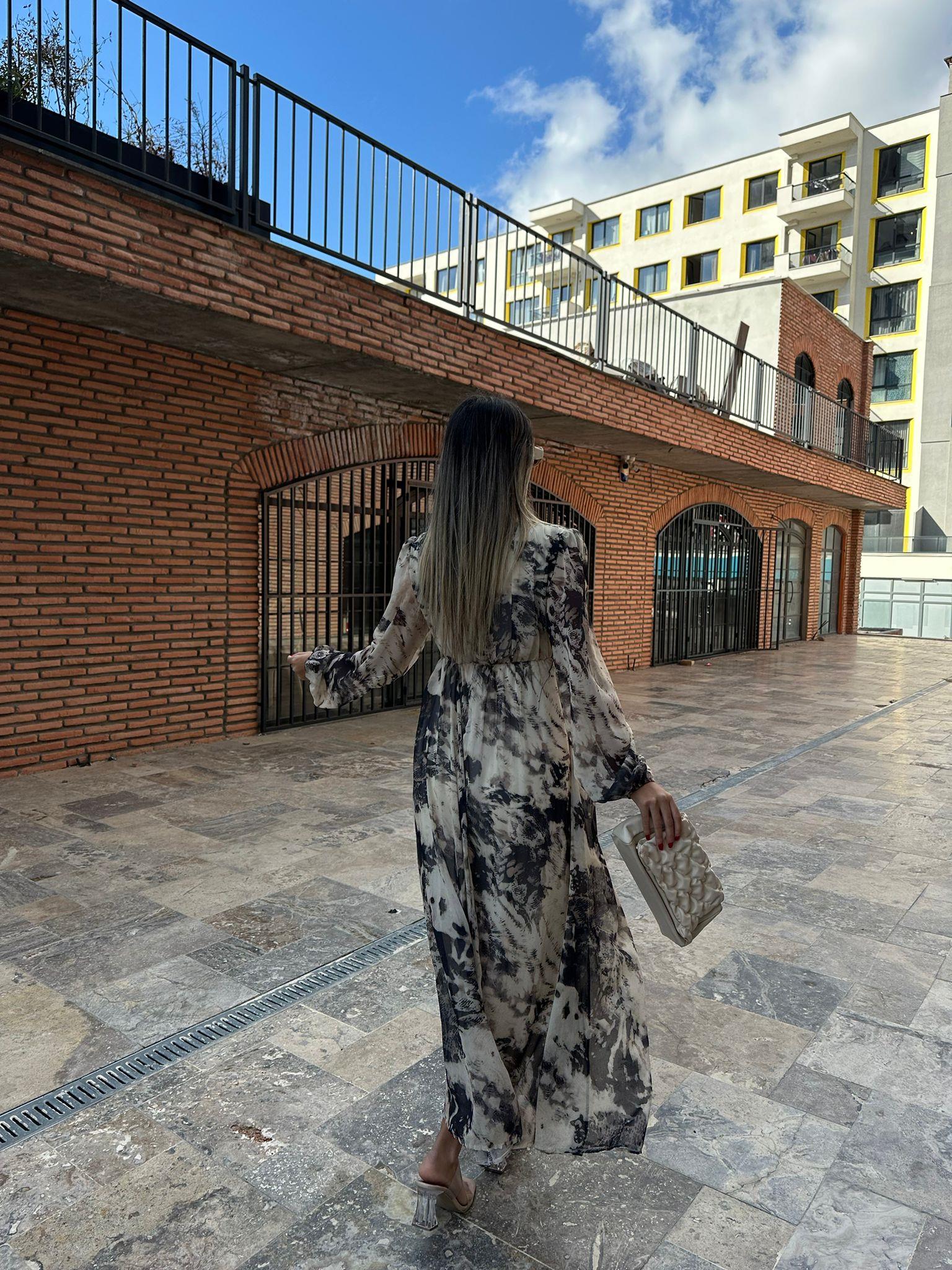 Lenka Alaca Desen  Şifon Elbise  kelb1087ny