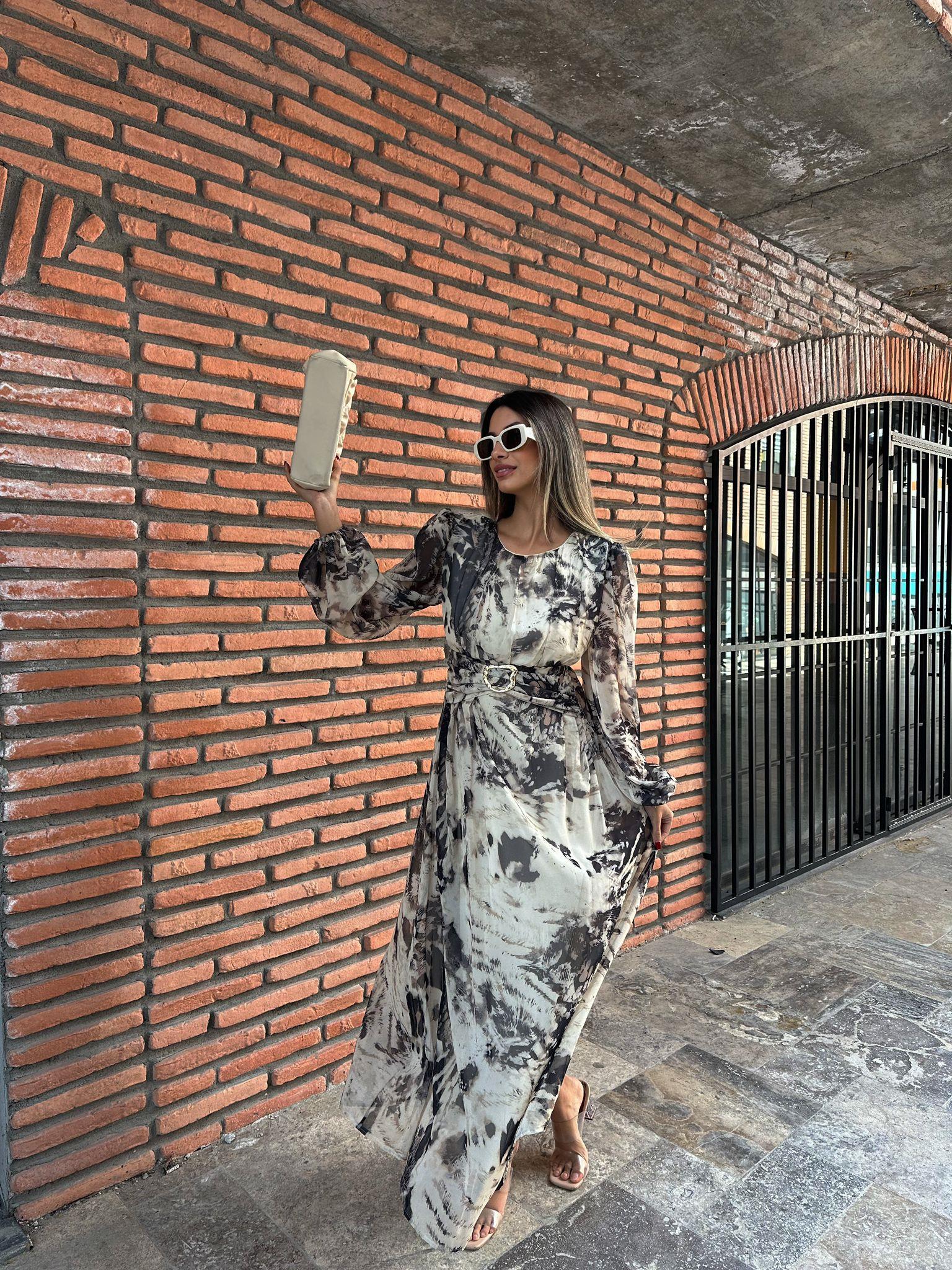 Lenka Alaca Desen  Şifon Elbise  kelb1087ny