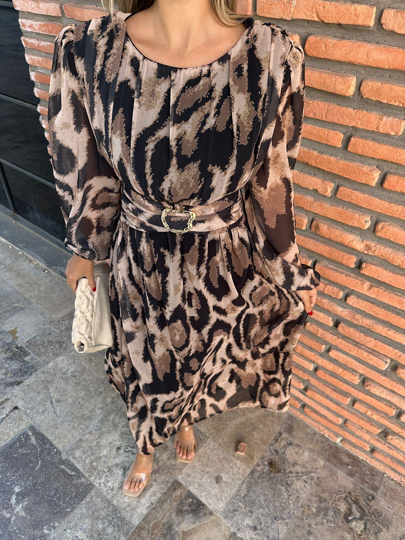 Lenka Alaca Desen Vizon Şifon Elbise  kelb1087ny