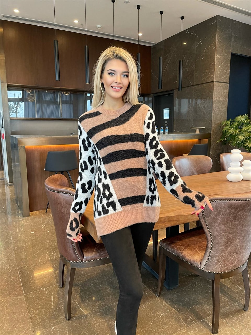 Leopar Benekli Yumoş Camel Kazak
