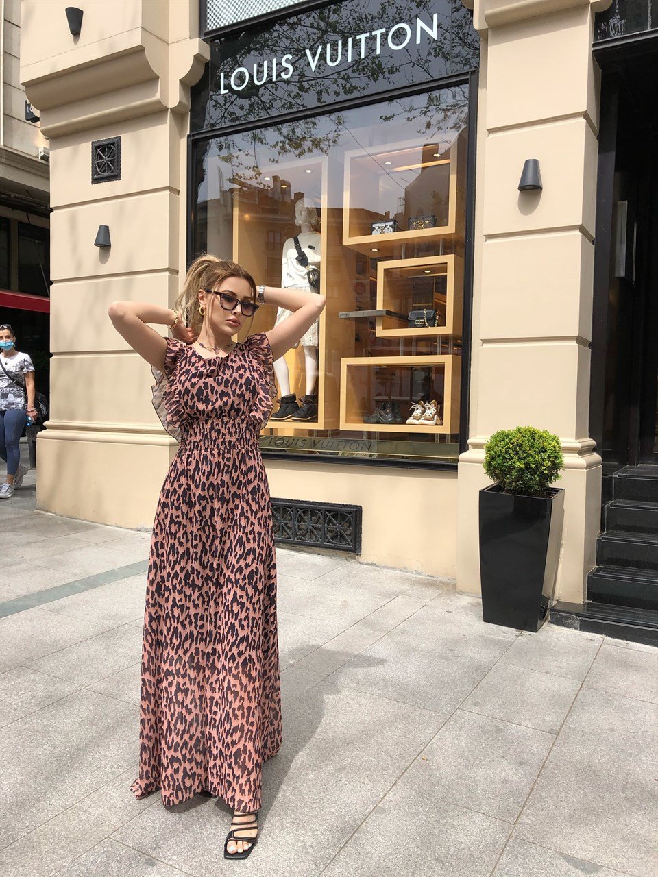 Leopar Desen Astarlı Multi Şifon Elbise