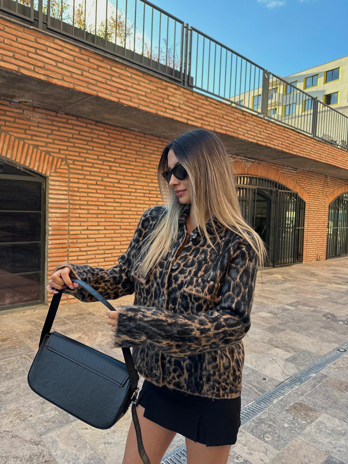 Leopar Desen Jakarlı Hırka Kahve hrk2005usty