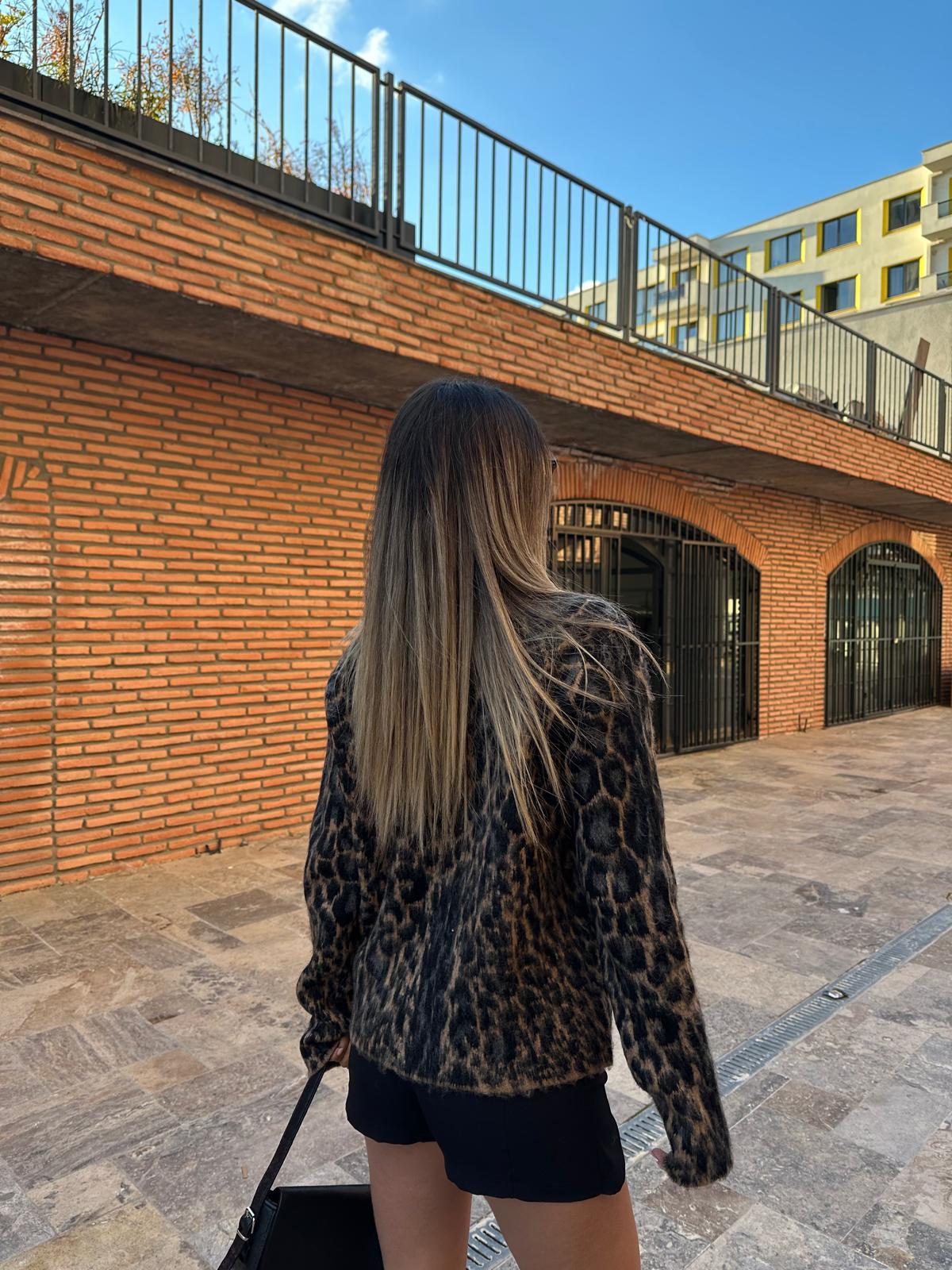 Leopar Desen Jakarlı Hırka Kahve hrk2005usty